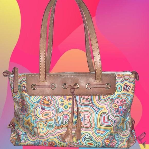 Dooney & Bourke Handbags - Dooney & Bourke RARE Y2k Doodle Graffiti Rainbow Zipper Shoulder Bag